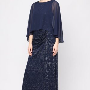 SL Fashions 9233291 Bateau Floor-Length Chiffon Evening Dress Capelet