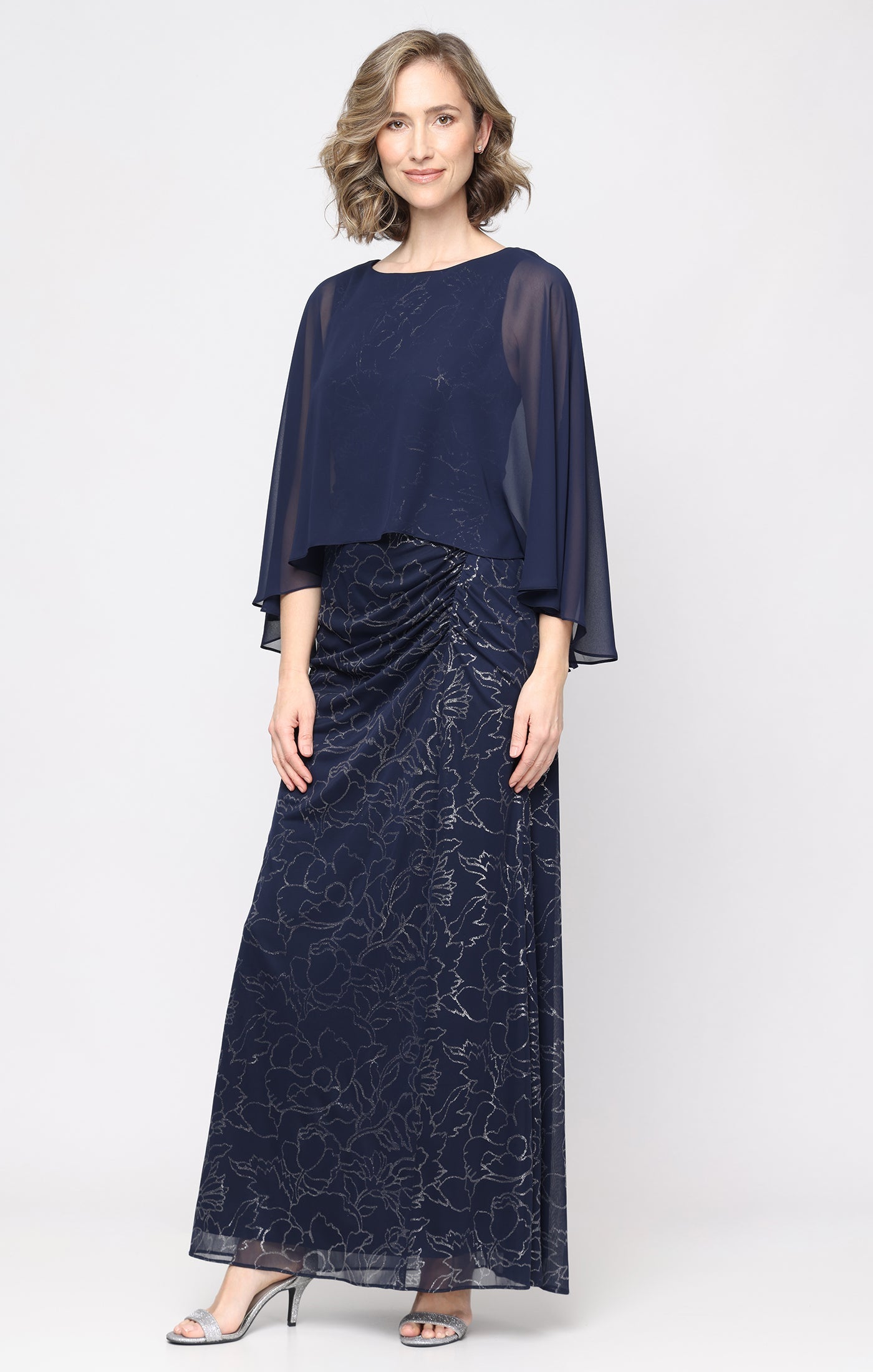 SL Fashions 9233291 Bateau Floor-Length Chiffon Evening Dress Capelet