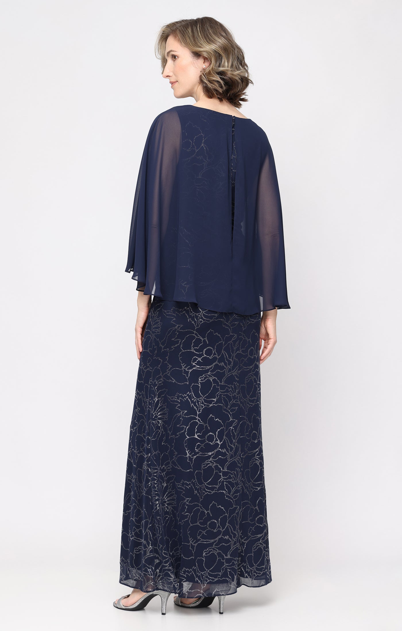 SL Fashions 9233291 Bateau Floor-Length Chiffon Evening Dress Capelet - Image 2