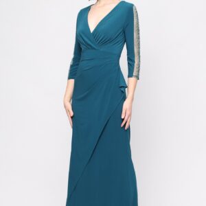 SL Fashions 9235280 V-Neck Floor-Length Jersey Evening Dress Beaded