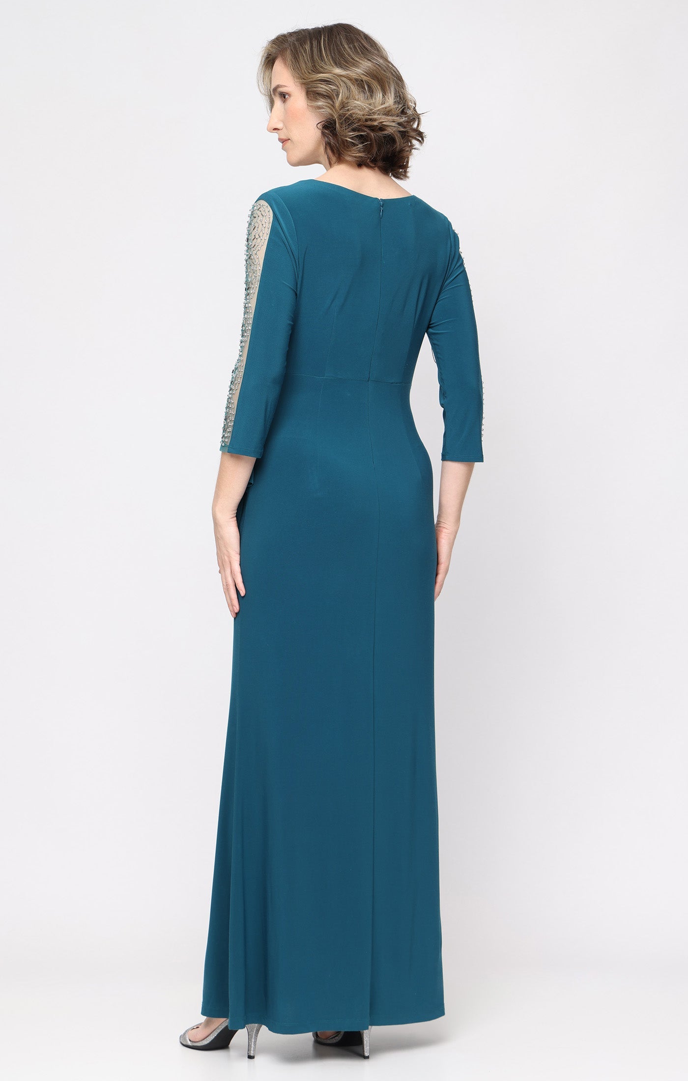 SL Fashions 9235280 V-Neck Floor-Length Jersey Evening Dress Beaded - Image 2