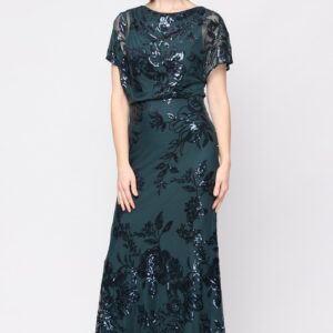 SL Fashions 9296545 Boat Neck Floor-Length Sequined Evening Gown Floral