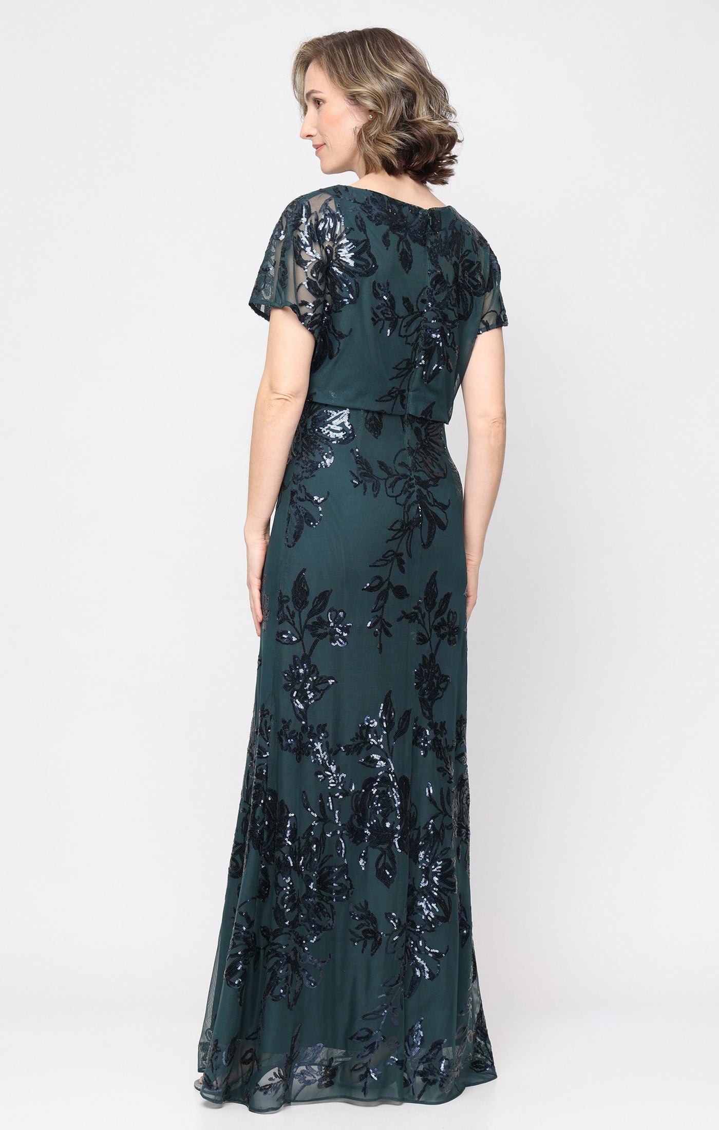 SL Fashions 9296545 Boat Neck Floor-Length Sequined Evening Gown Floral - Image 2