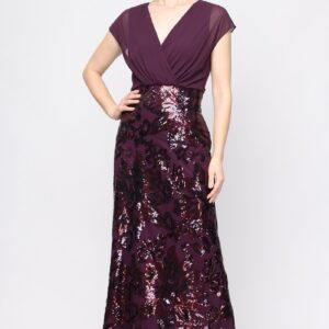 SL Fashions 9296546 V-Neck Floor-Length Chiffon Evening Dress Sequin