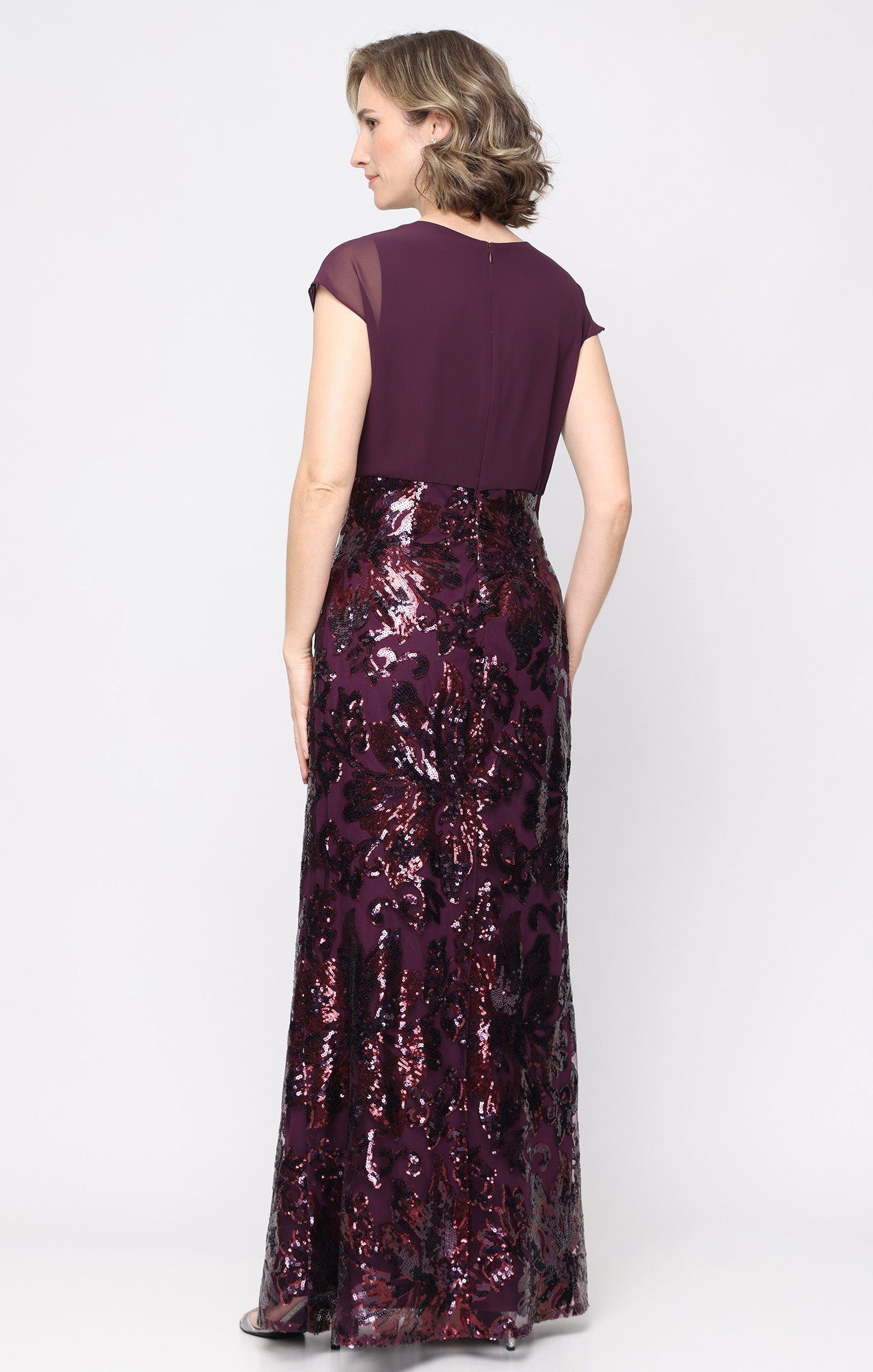 SL Fashions 9296546 V-Neck Floor-Length Chiffon Evening Dress Sequin - Image 2