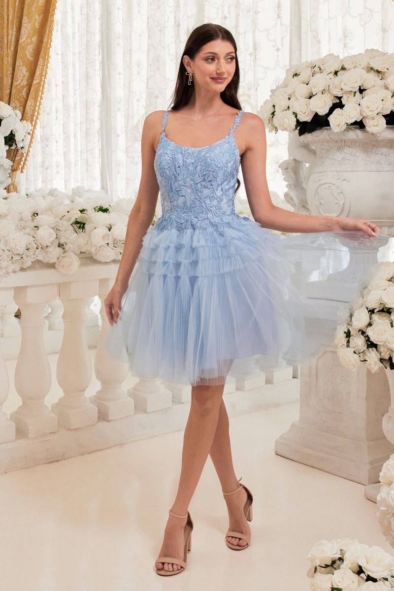 Homecoming Short Pleated A-Line Cocktail Dress LaDivine 9310