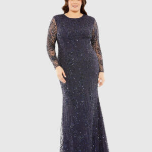 Round Neck Floor-Length Mesh Evening Dress Beaded Mac Duggal 93881