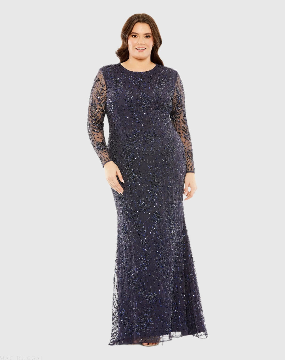 Round Neck Floor-Length Mesh Evening Dress Beaded Mac Duggal 93881