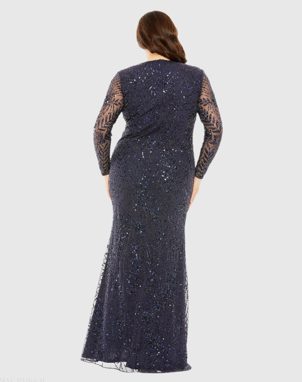 Round Neck Floor-Length Mesh Evening Dress Beaded Mac Duggal 93881 - Image 2