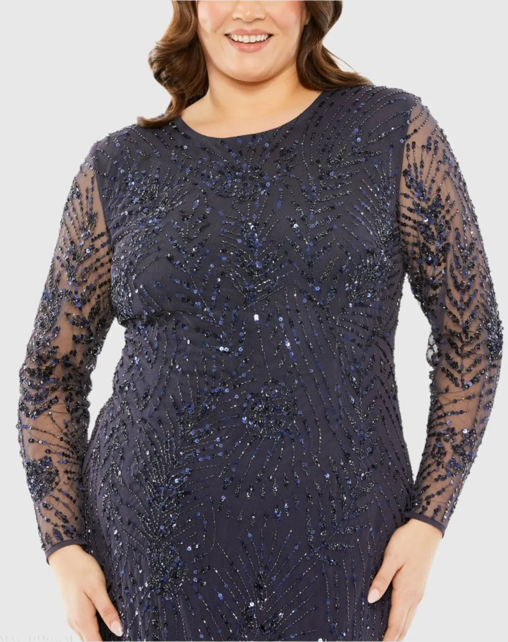 Round Neck Floor-Length Mesh Evening Dress Beaded Mac Duggal 93881 - Image 3