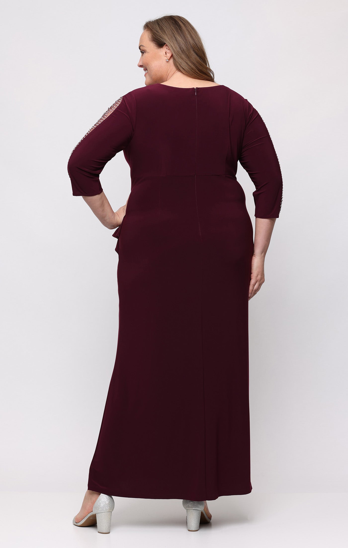 SL Fashions 9435280 V Neck Floor-Length Jersey Evening Dress Beaded - Image 2