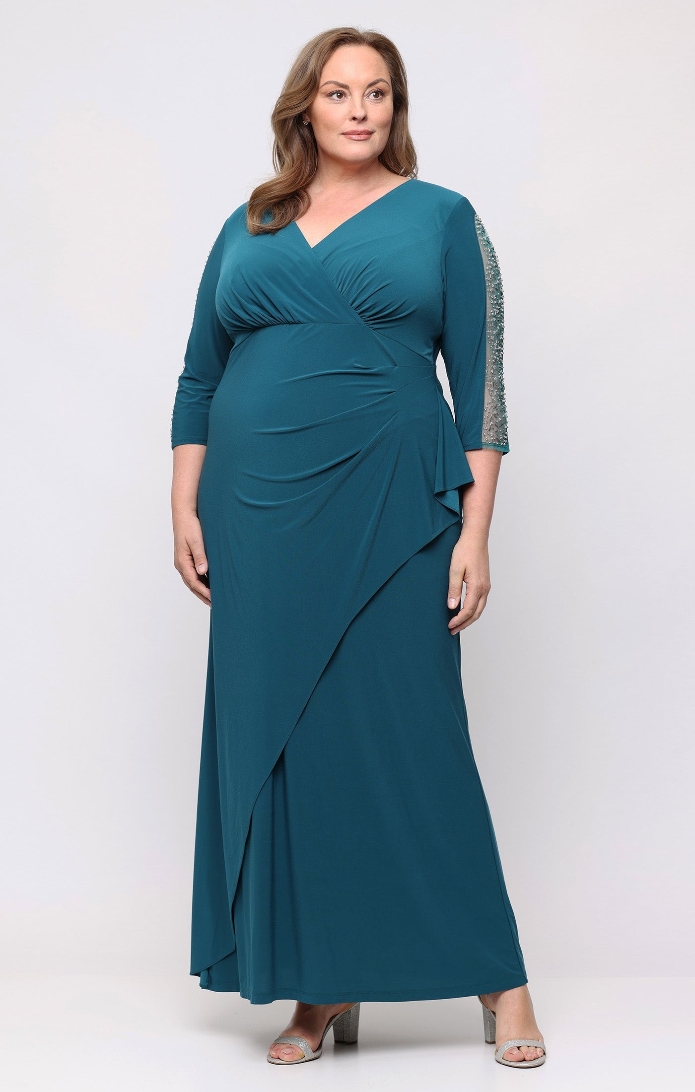 SL Fashions 9435280 V Neck Floor-Length Jersey Evening Dress Beaded - Image 5