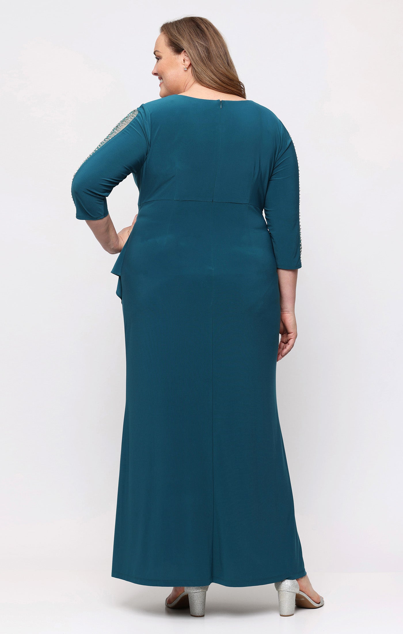 SL Fashions 9435280 V Neck Floor-Length Jersey Evening Dress Beaded - Image 6