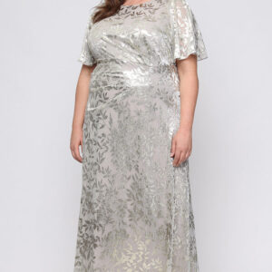 SL Fashions 9479492 Round Neck Floor-Length Metallic Evening Dress Floral