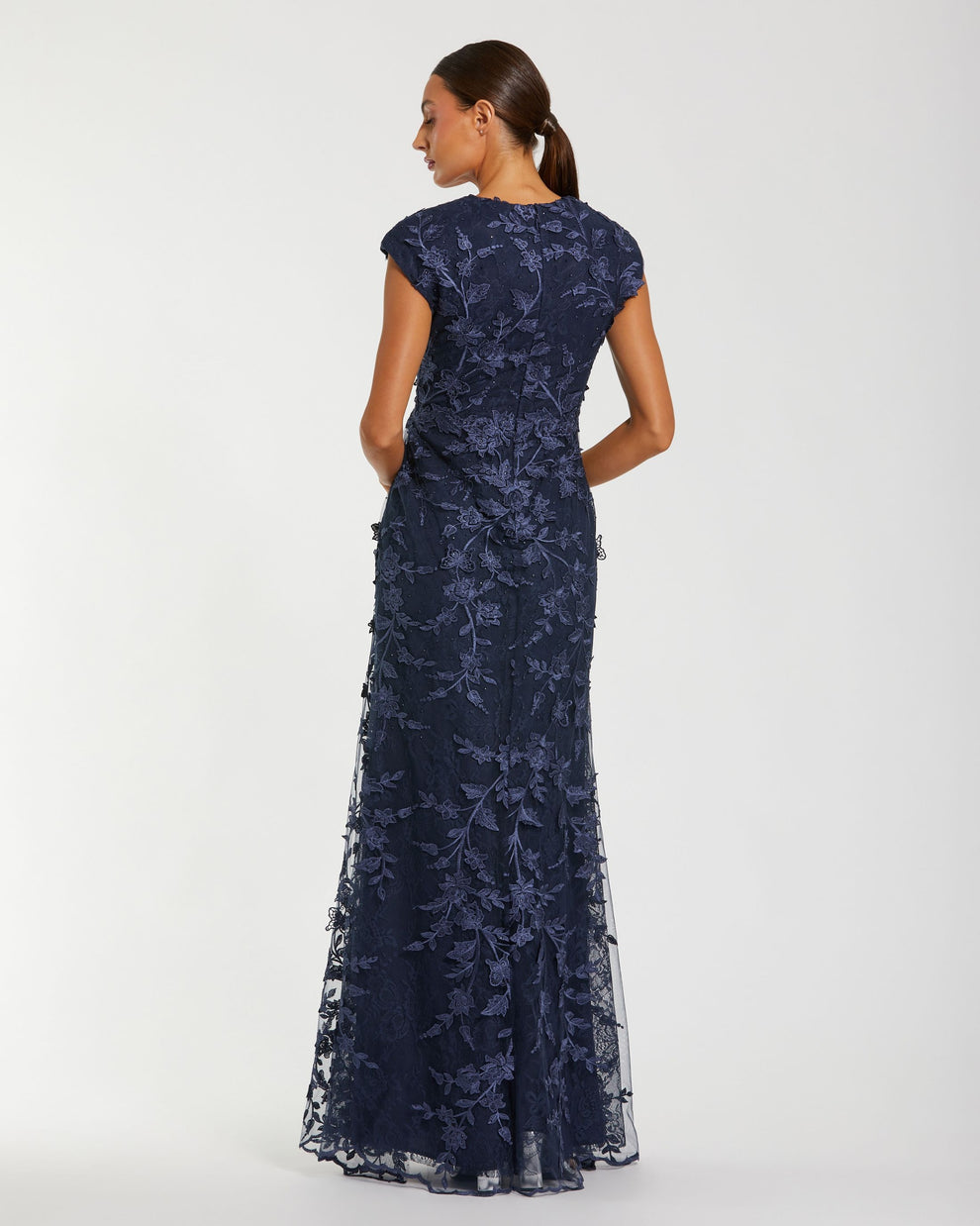 V-Neck Long Mesh Evening Dress Floral Mac Duggal 9967882P - Image 5