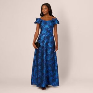Adrianna Papell AP1E212479 Off-the-Shoulder Long Jacquard Formal Floral Gown