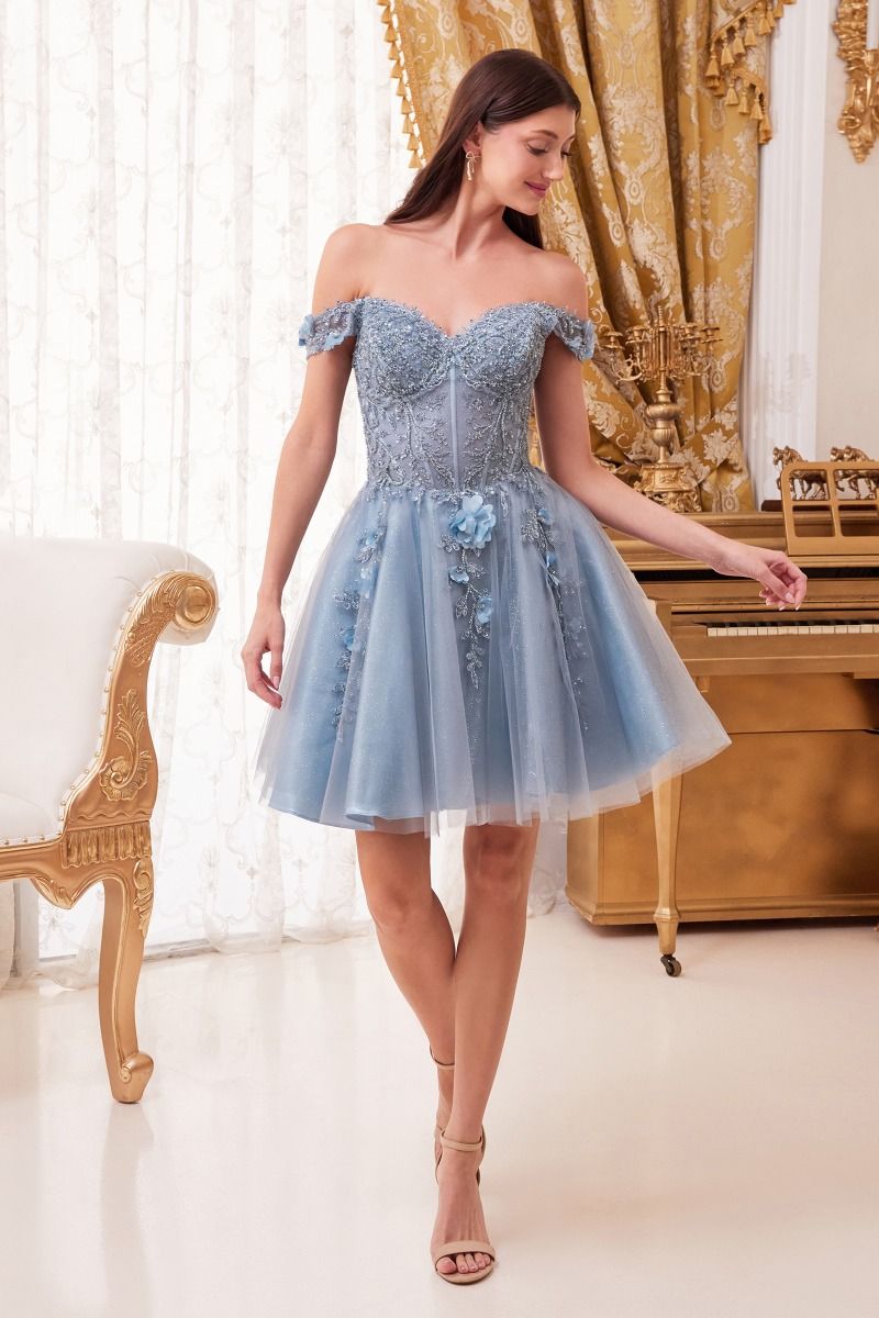 Off Shoulder Short A-Line Homecoming Cocktail Dress by LaDivine CD0194 - Image 3