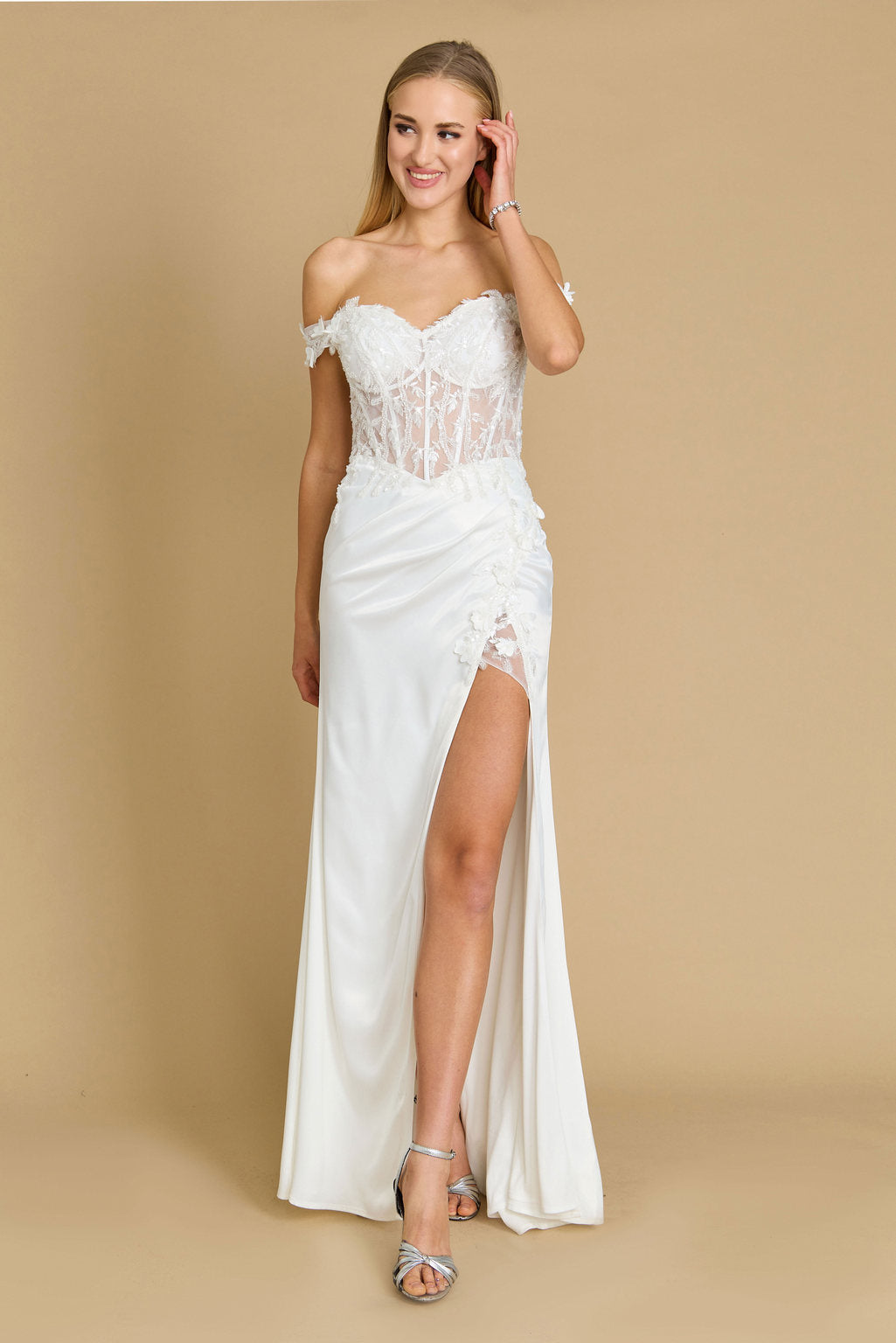 Fitted Corset Off the Shoulder Formal Prom Dress - Image 15