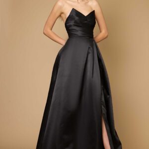 Strapless Long Satin Black Formal Ball Gown Party Dress