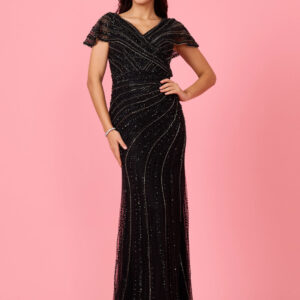 Short Sleeve Hand Beaded Formal Couture Dress