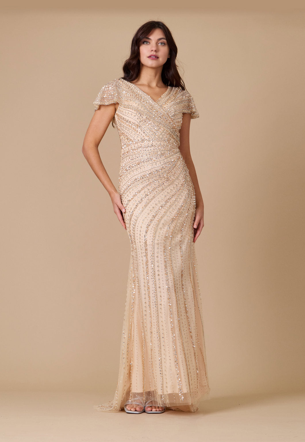 Short Sleeve Hand Beaded Formal Couture Dress - Image 6