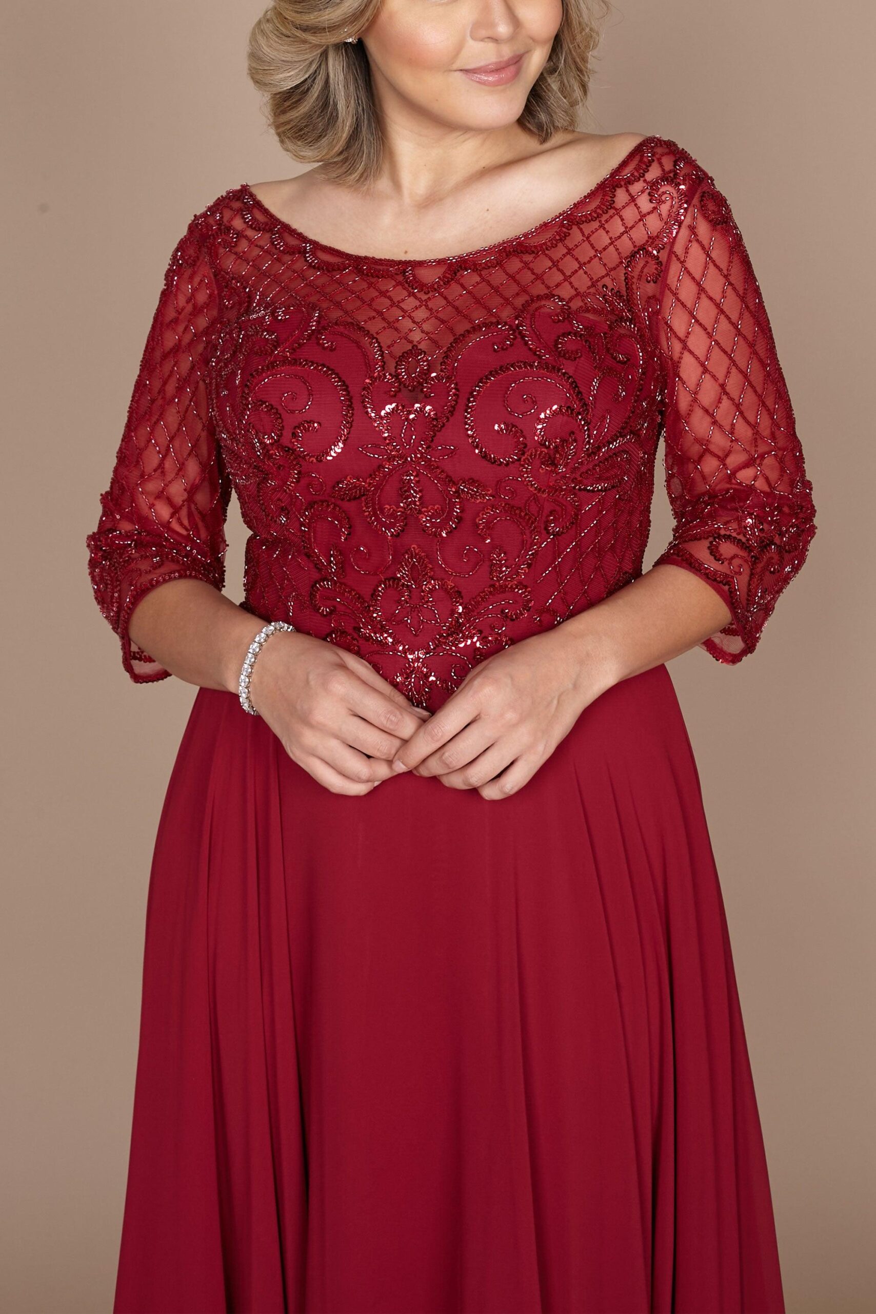 Hand Beaded Long Sleeve Mother of the Bride Dress - Image 18