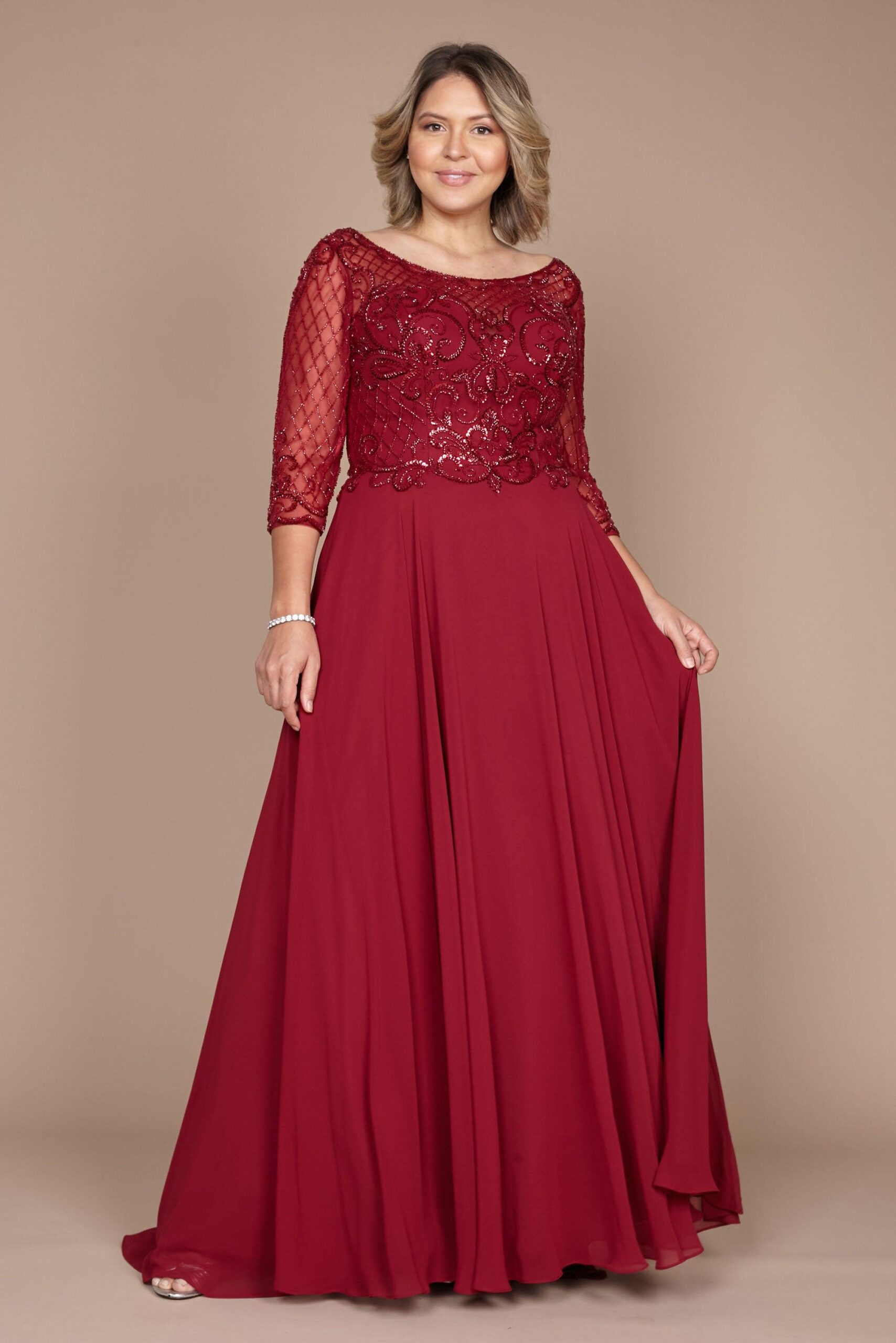Hand Beaded Long Sleeve Mother of the Bride Dress - Image 19