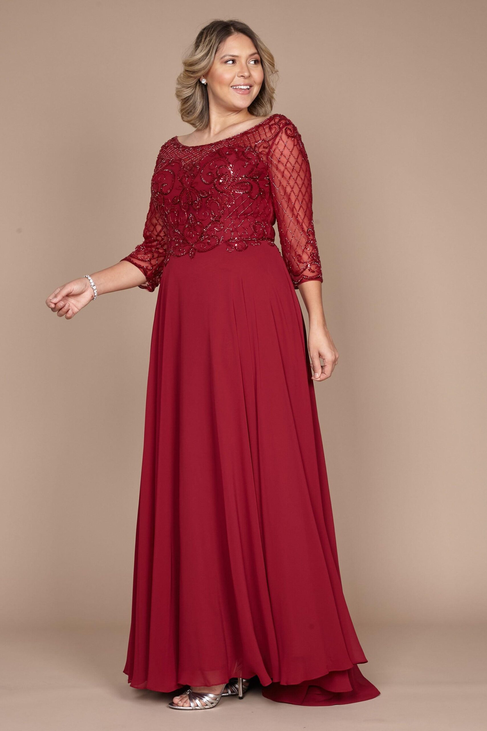 Hand Beaded Long Sleeve Mother of the Bride Dress - Image 17