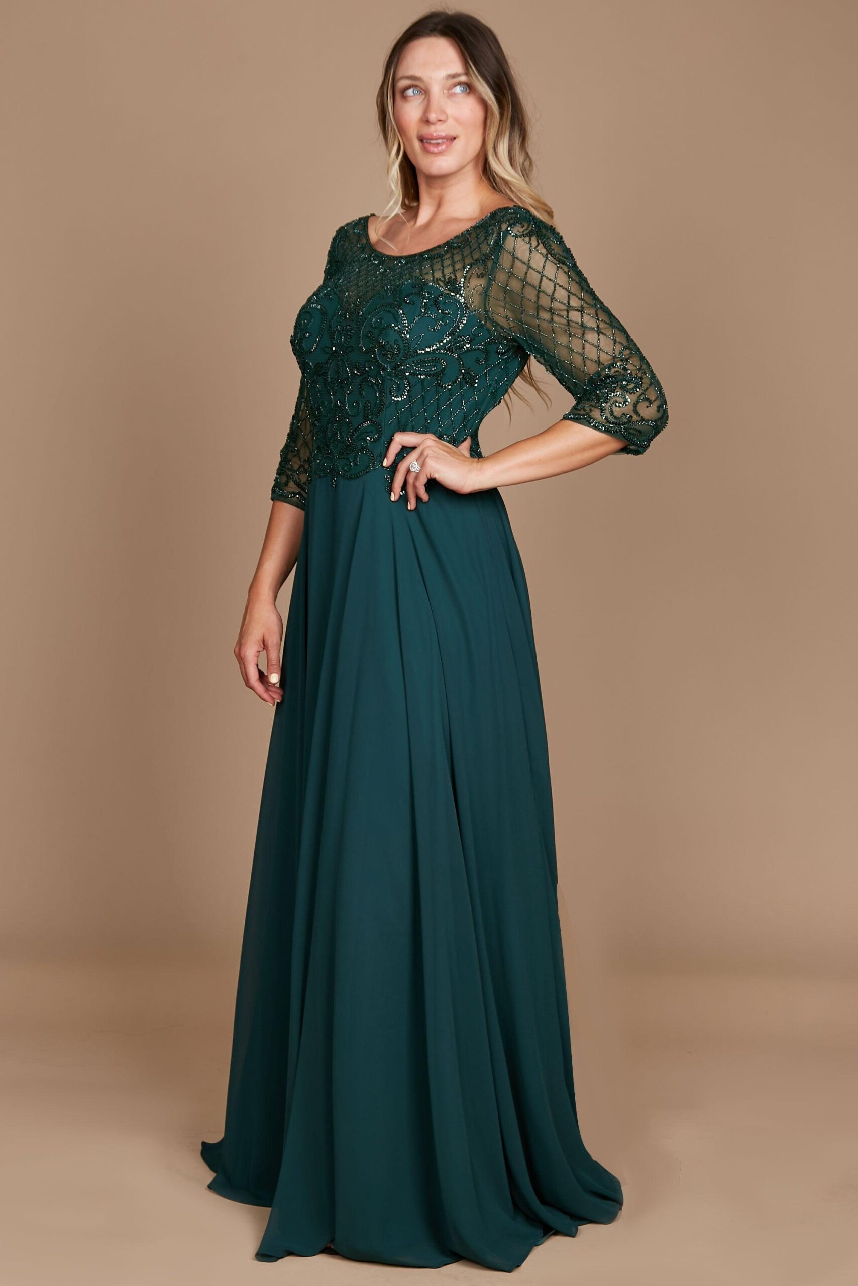 Hand Beaded Long Sleeve Mother of the Bride Dress - Image 21