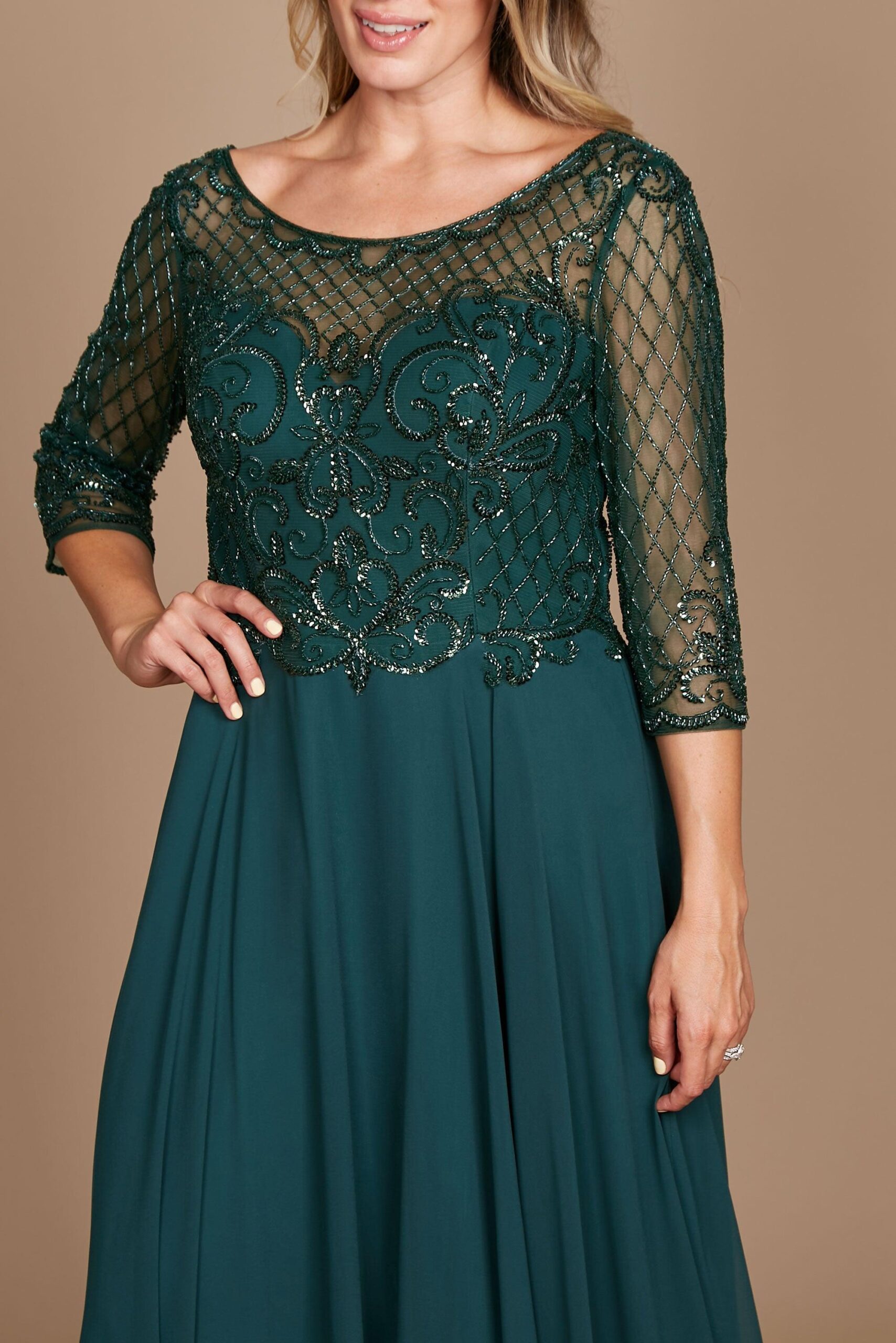 Hand Beaded Long Sleeve Mother of the Bride Dress - Image 22