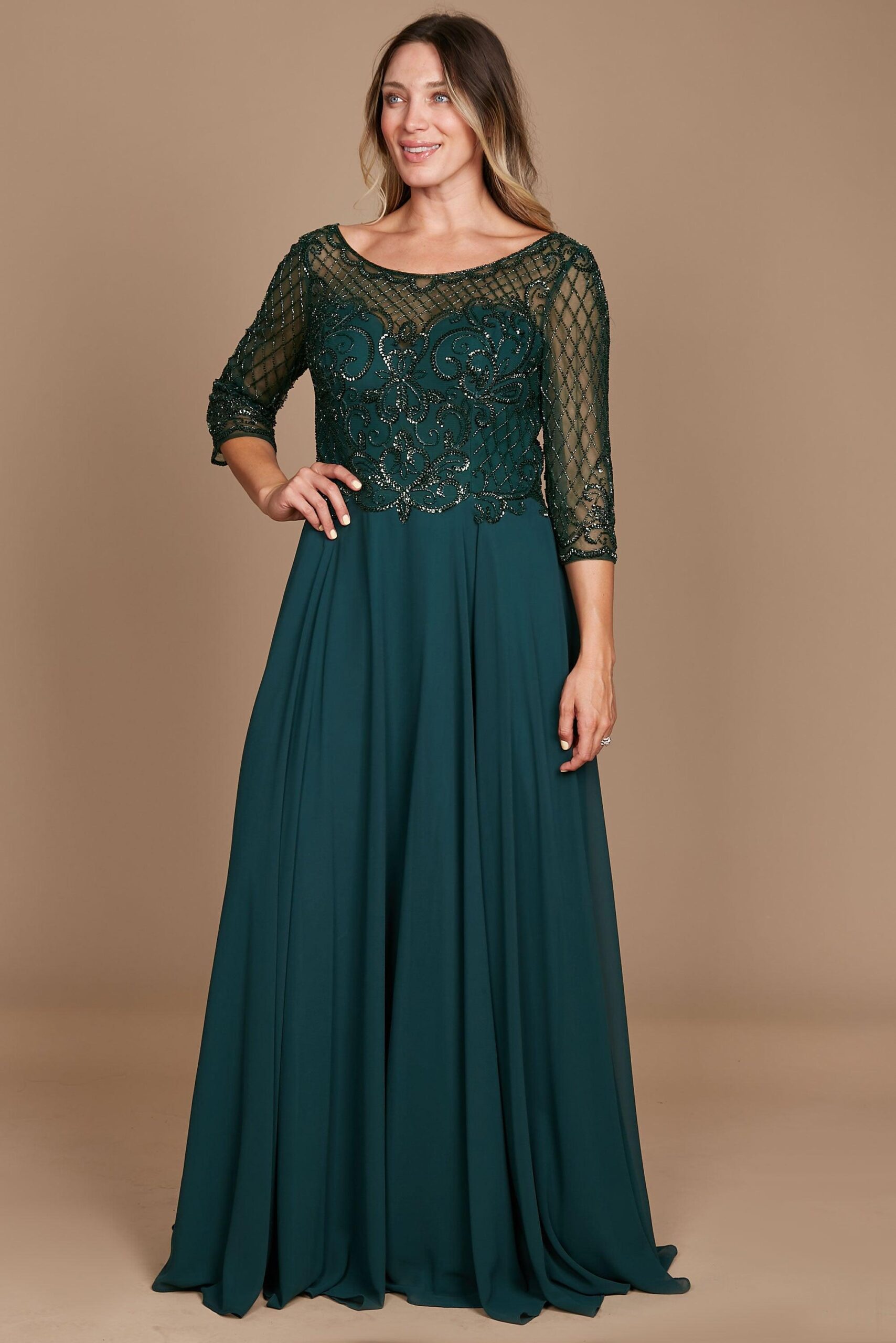 Hand Beaded Long Sleeve Mother of the Bride Dress - Image 20