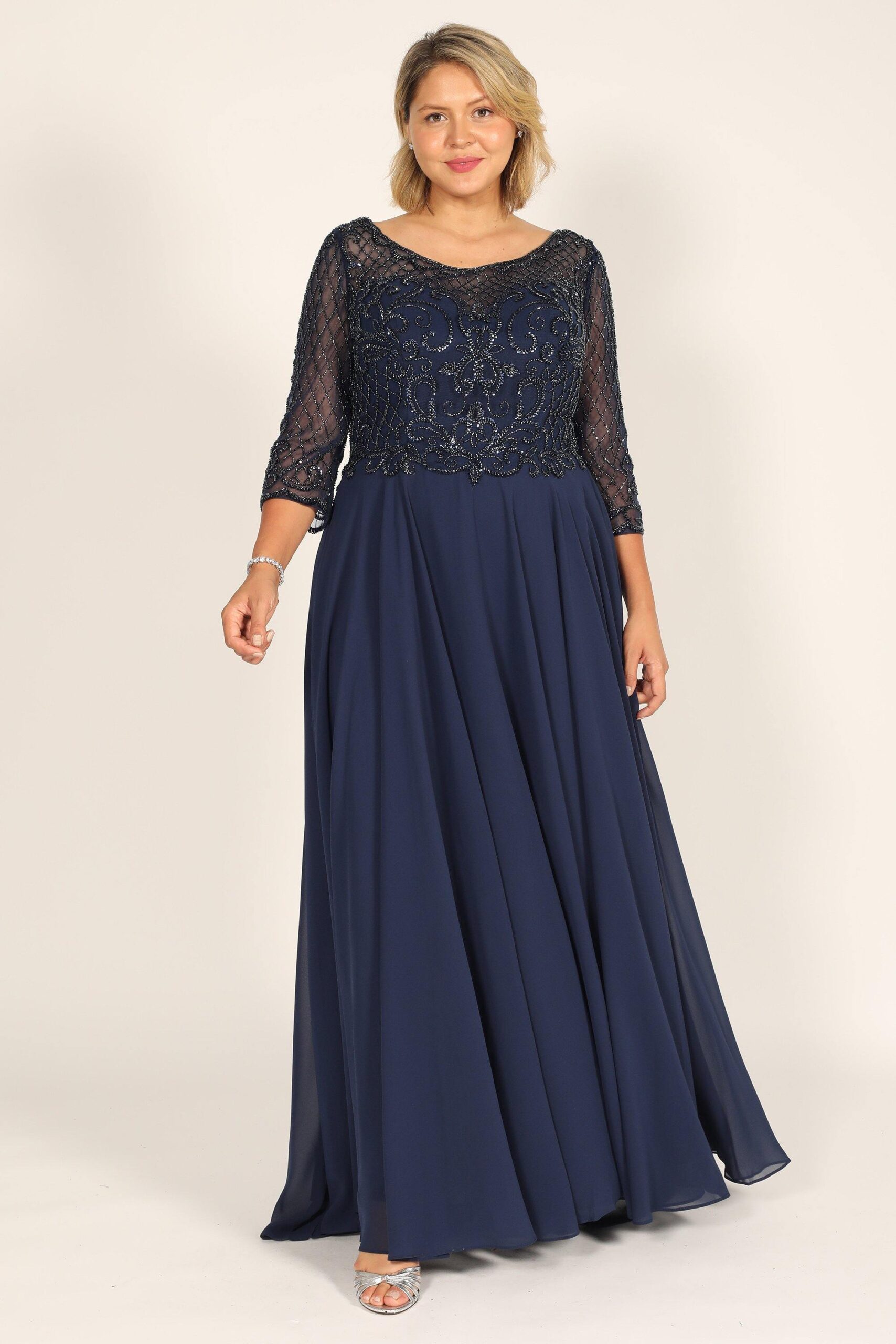 Hand Beaded Long Sleeve Mother of the Bride Dress - Image 9