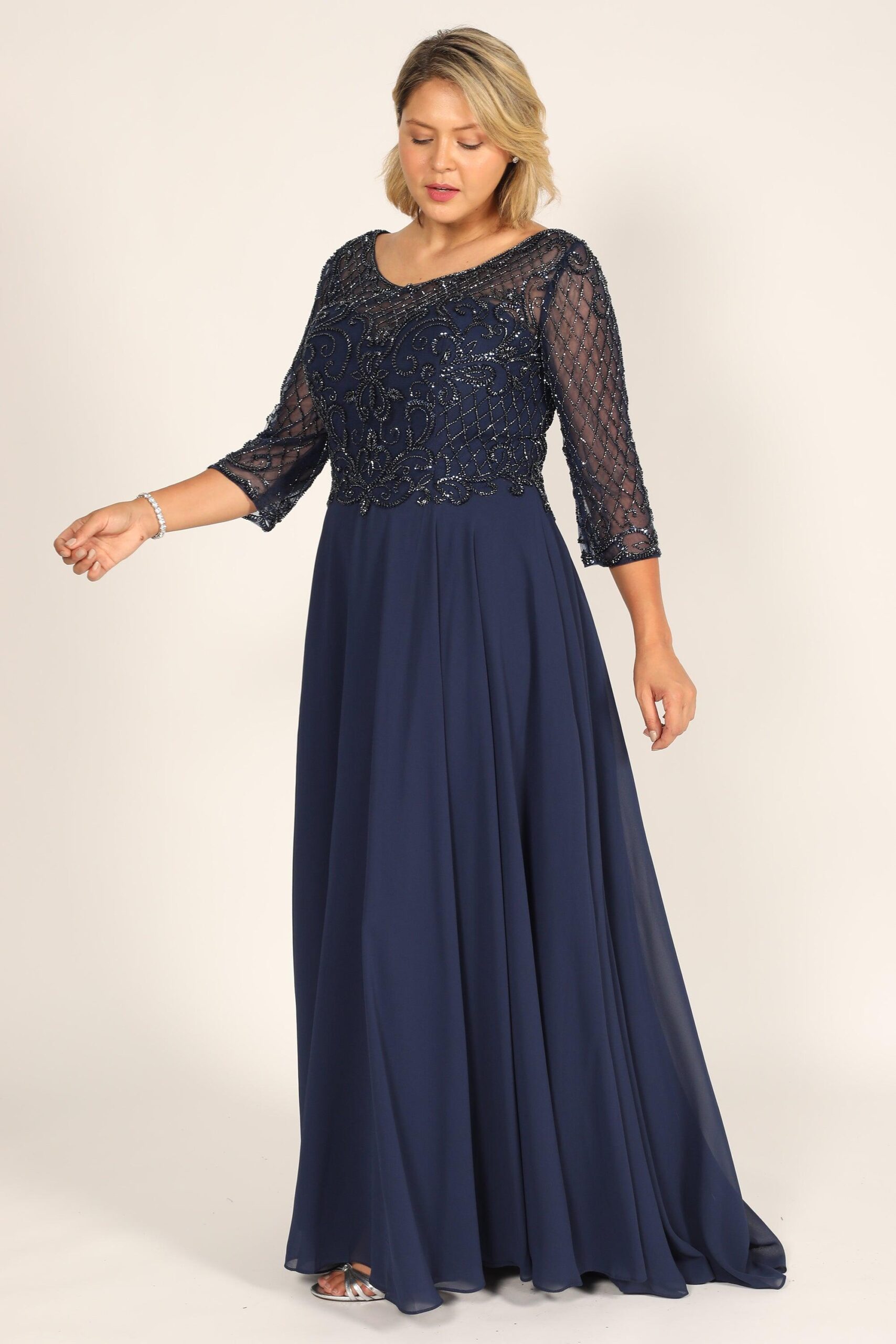 Hand Beaded Long Sleeve Mother of the Bride Dress - Image 8