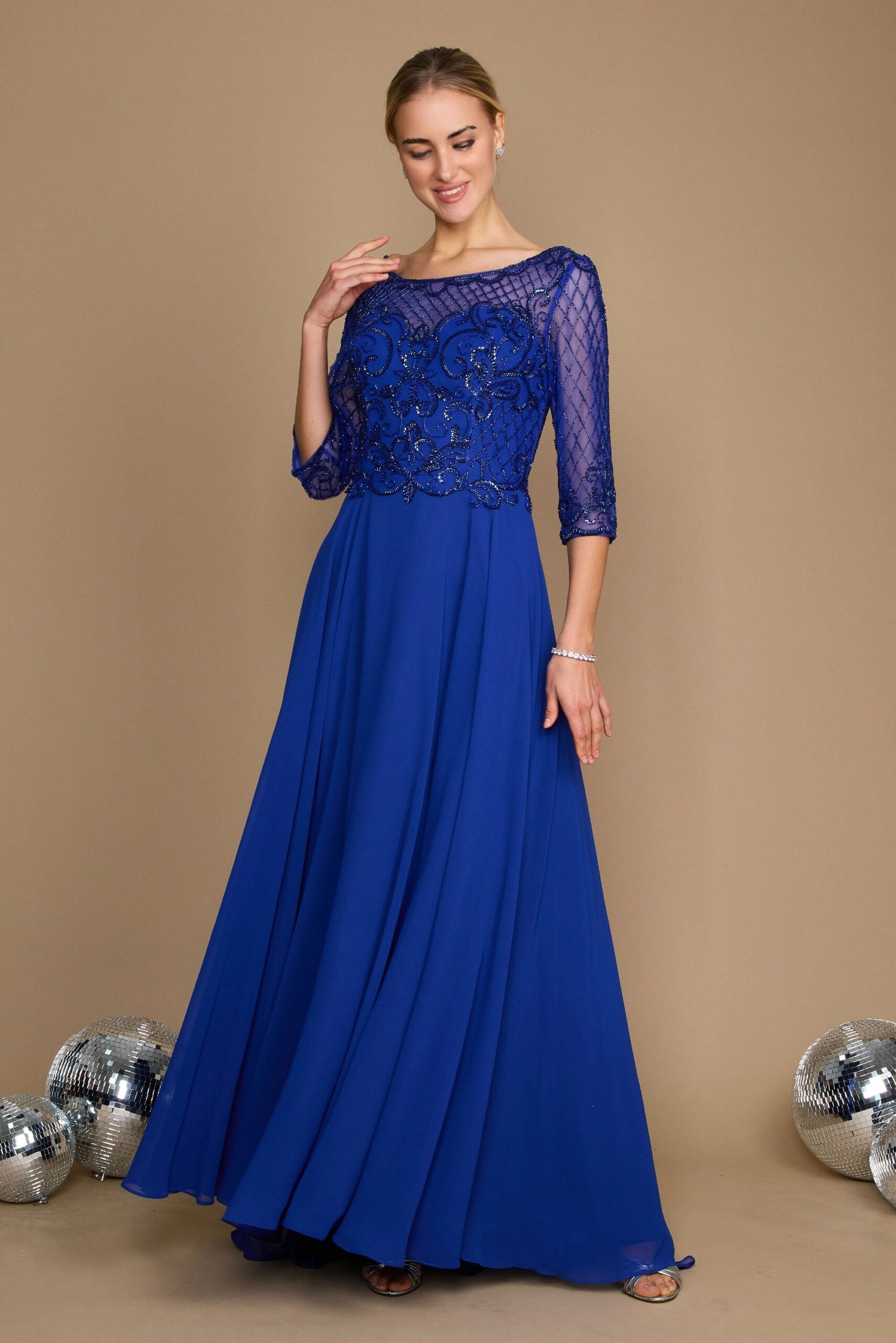 Hand Beaded Long Sleeve Mother of the Bride Dress - Image 3