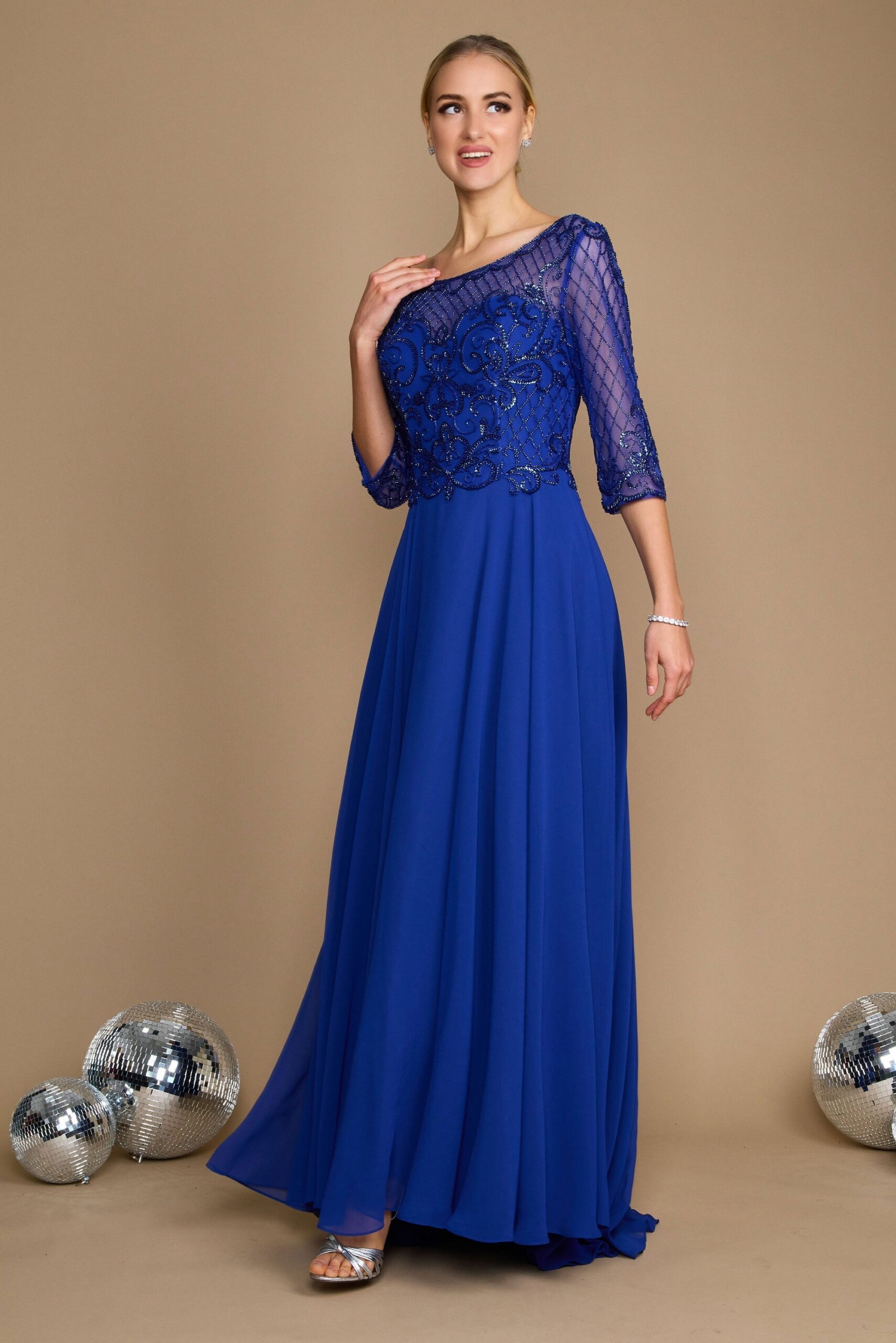 Hand Beaded Long Sleeve Mother of the Bride Dress - Image 2