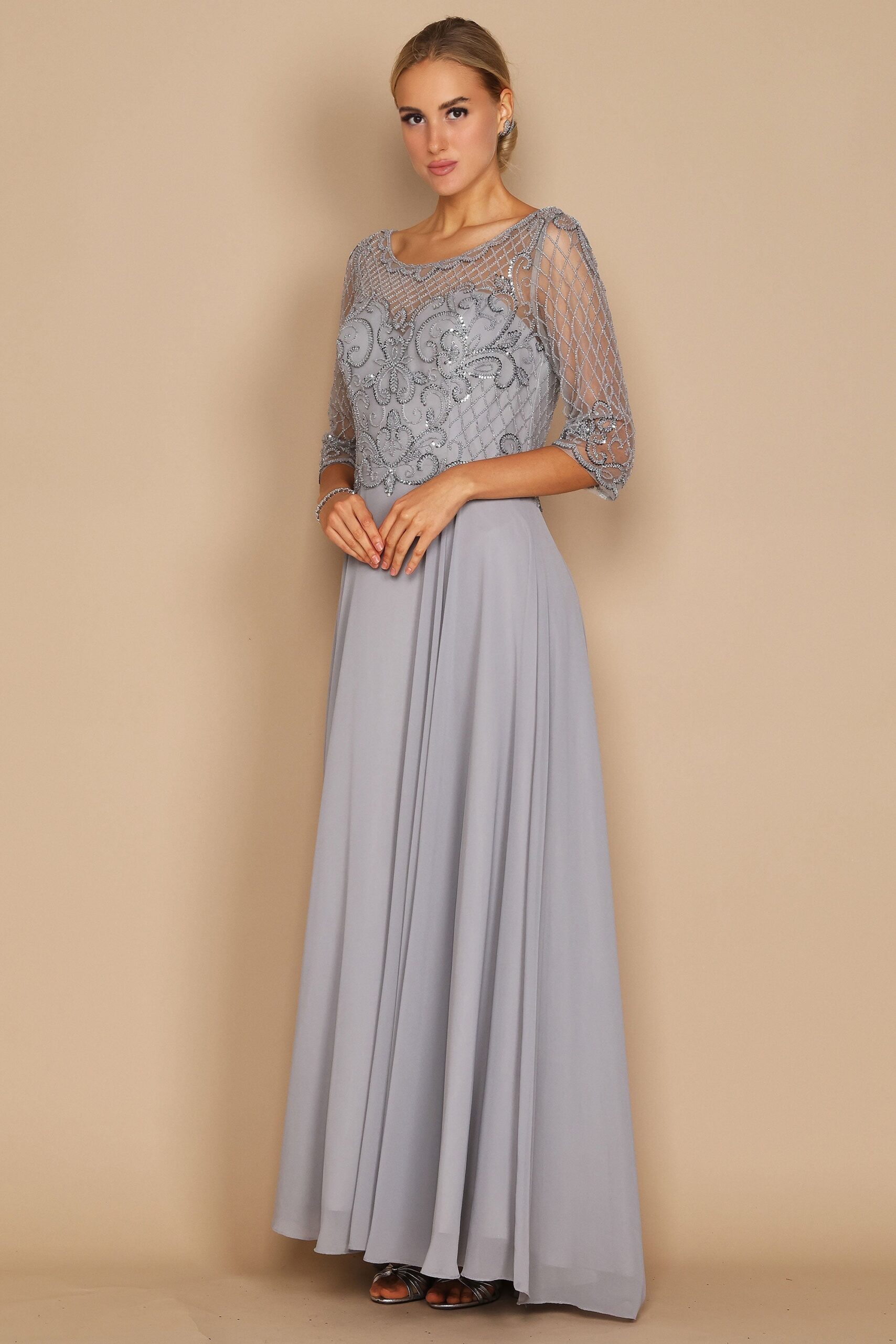 Hand Beaded Long Sleeve Mother of the Bride Dress - Image 13