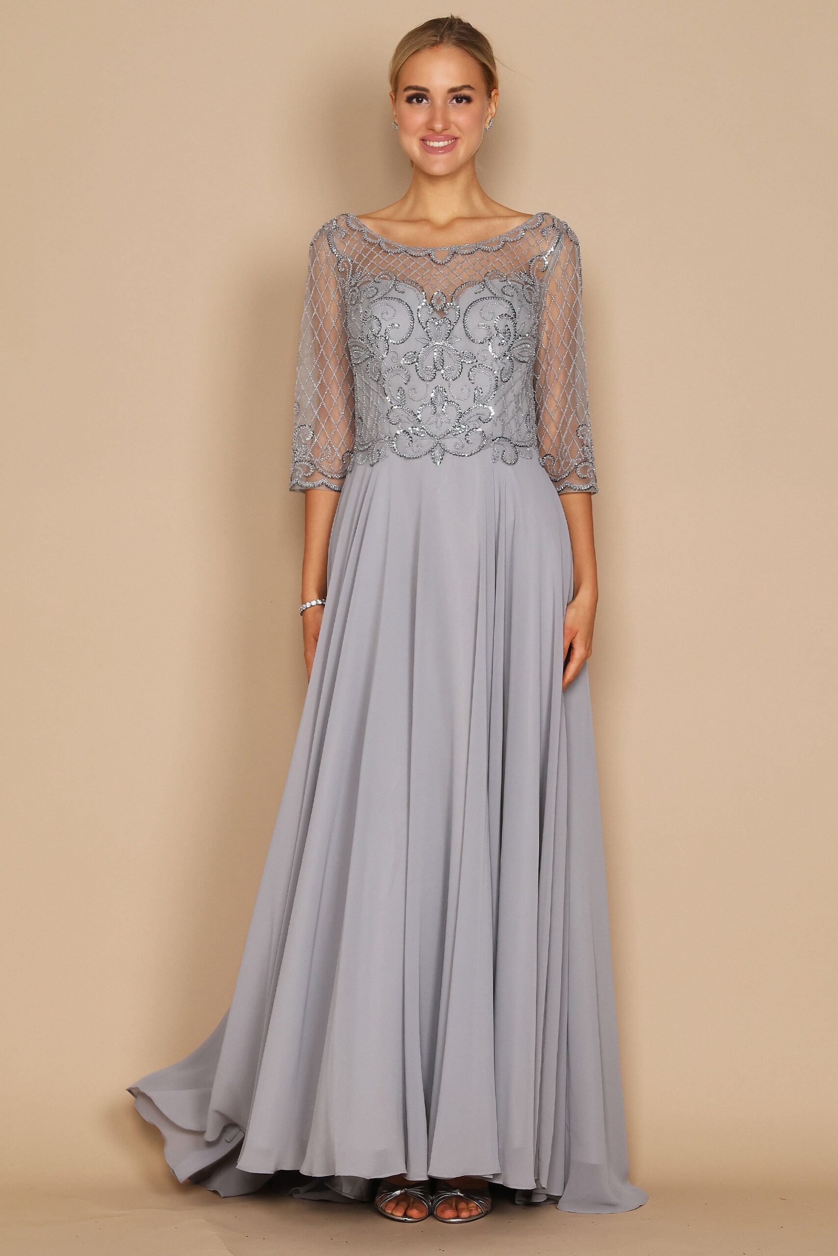 Hand Beaded Long Sleeve Mother of the Bride Dress - Image 14