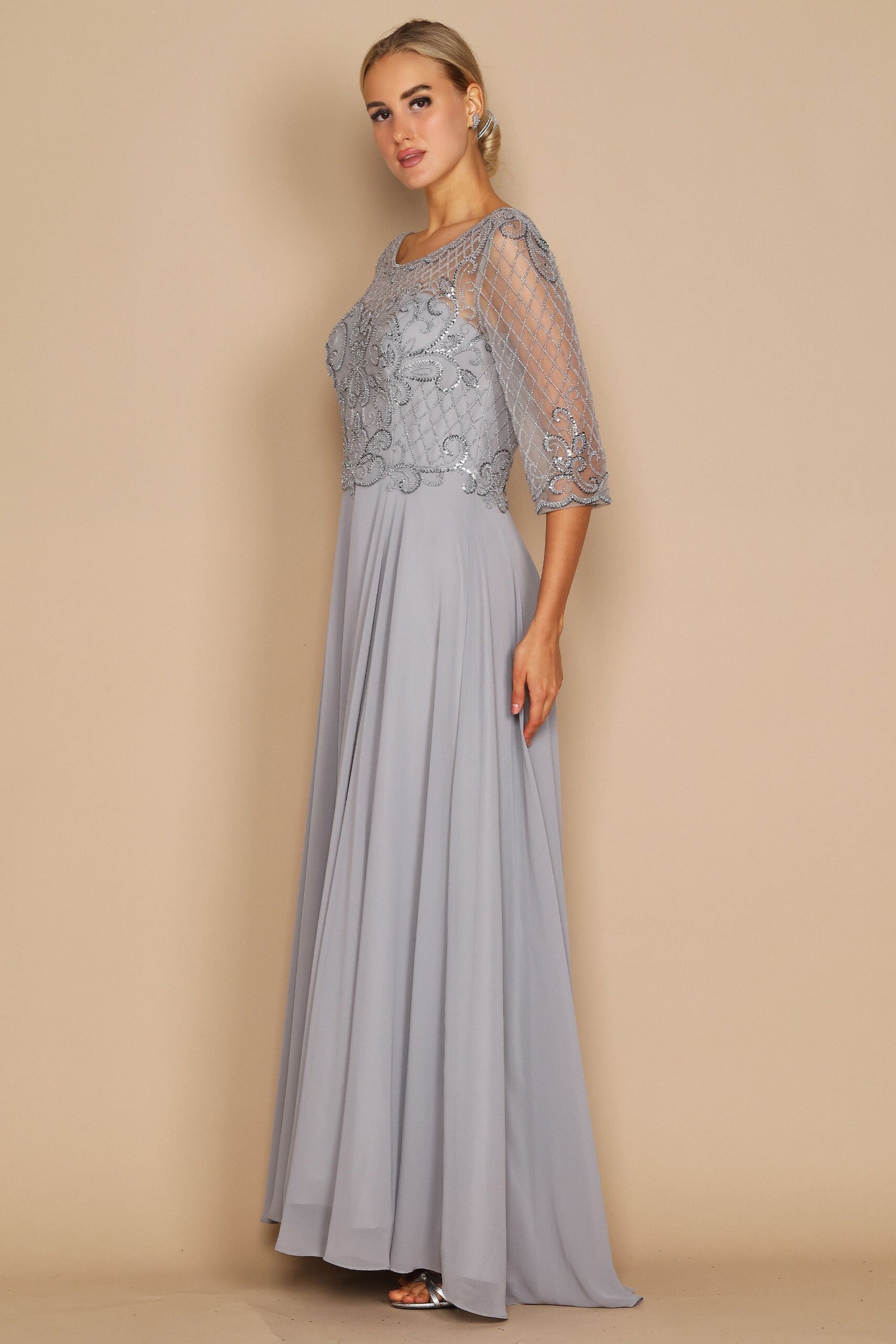 Hand Beaded Long Sleeve Mother of the Bride Dress - Image 16