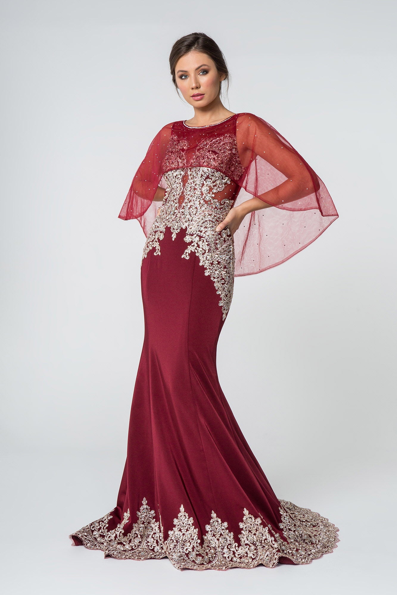 Long Formal Dress Evening Gown Cape Sleeves - Image 5