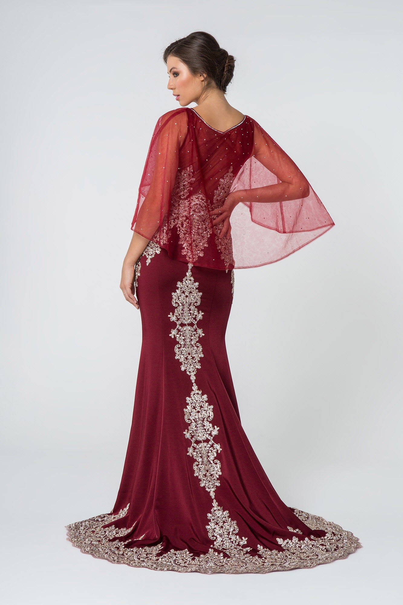 Long Formal Dress Evening Gown Cape Sleeves - Image 6