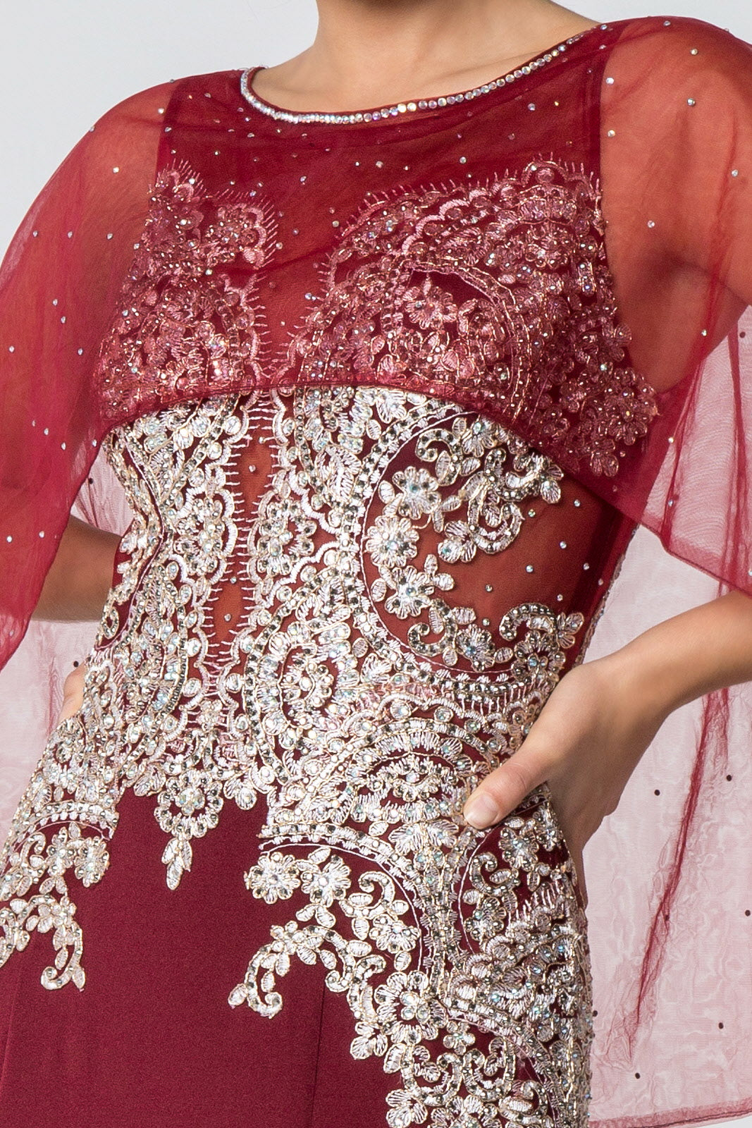 Long Formal Dress Evening Gown Cape Sleeves - Image 7