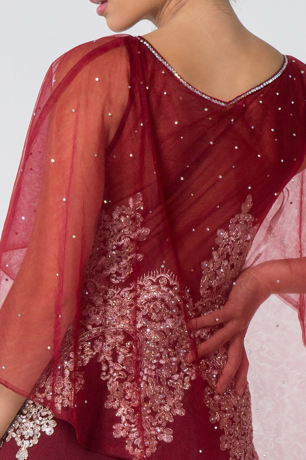 Long Formal Dress Evening Gown Cape Sleeves - Image 8