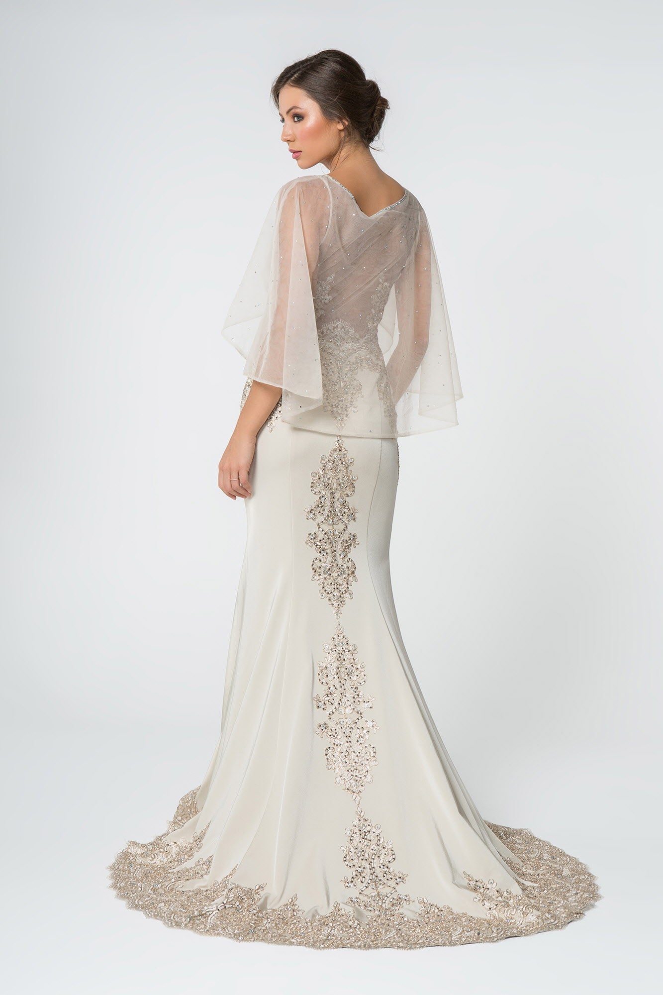 Long Formal Dress Evening Gown Cape Sleeves - Image 10