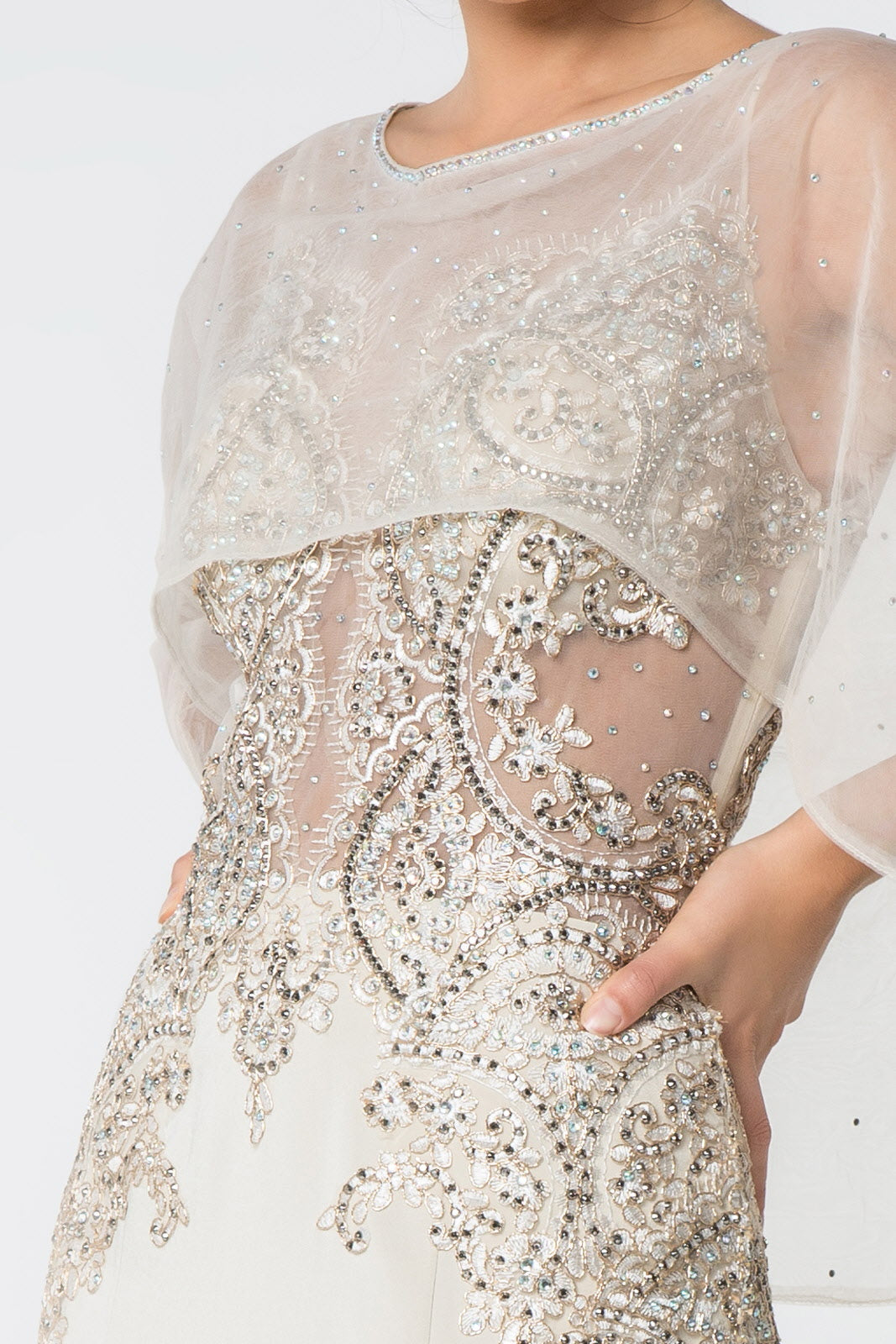 Long Formal Dress Evening Gown Cape Sleeves - Image 11