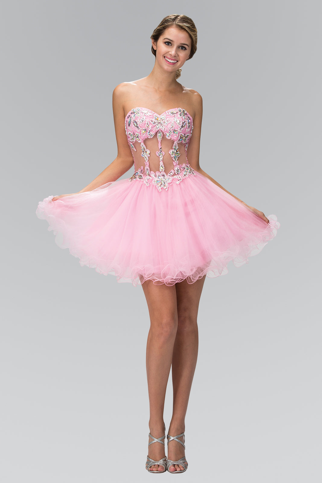Beaded Strapless Sequined Tulle Short Prom Dress - Image 3