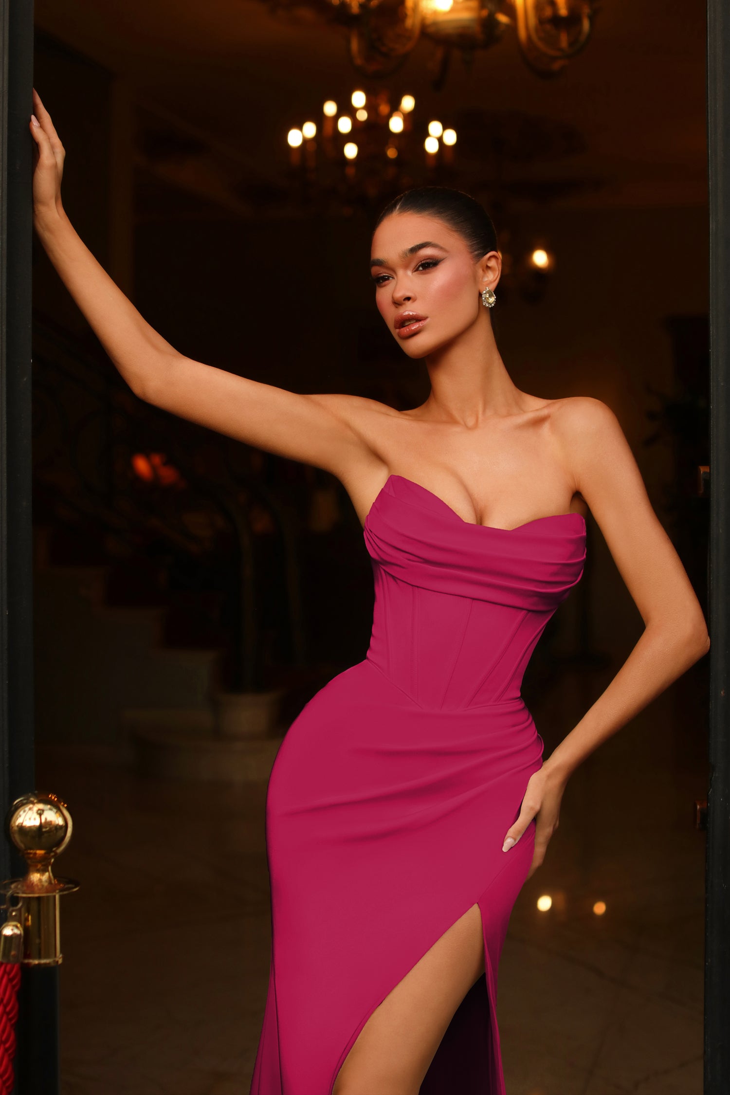 Pleated Slit Long Formal Corset Prom Dress by Tina Holly TE650 - Image 3