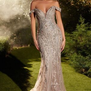 Long Formal Prom Fitted Beaded Dress by Andrea & Leo A1257