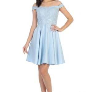 Off-Shoulder Short Satin Cocktail Dress Lace May Queen MQ1766