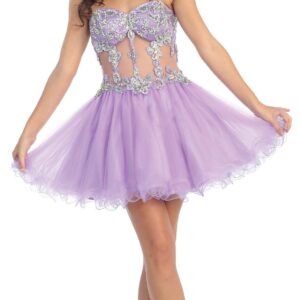 Beaded Strapless Sequined Tulle Short Prom Dress