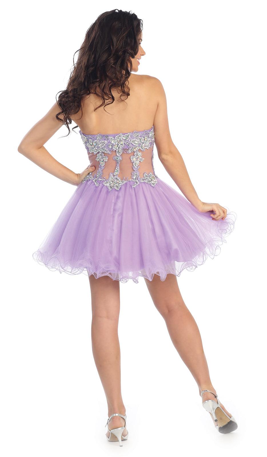 Beaded Strapless Sequined Tulle Short Prom Dress - Image 2